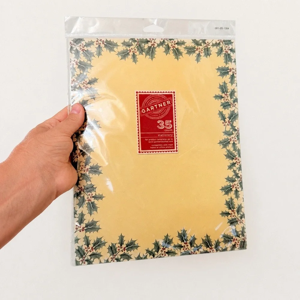 Gartner Studios Holiday Holly Berries Stationery Paper and Envelopes Set Cream